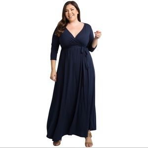 PinkBlush Navy Blue Sash Tie Wrap Plus Maternity Maxi Dress 3X NWT